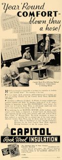 1936 Ad Captiol Rock Wool Insulation Blowing Method Original 