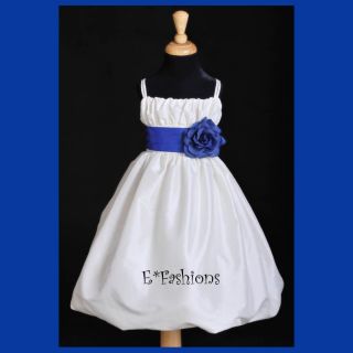 Ivory Royal Blue Wedding Flower Girl Dress 2 4 6 8 10