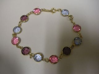 Swarovski Signed Bracelet 7 8 Blue/Pink/Purple Crystal Links