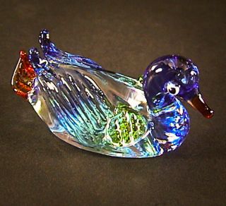 Blue Duck Hand Blown Glass Thai Handmade Gifts Miniature Animal 