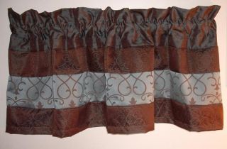 Window Valance Curtains Drapes Blue Brown Tone S