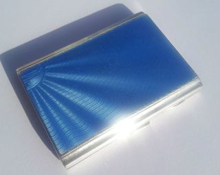   Deco Solid Silver Blue Guilloche Enamelled Cigarette Card Case