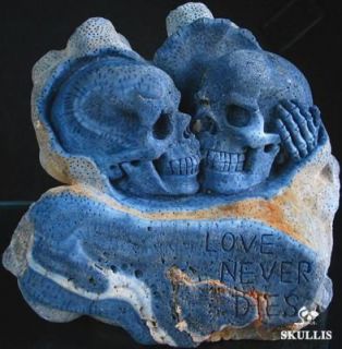 Blue Sponge Coral Skull Sculpture Love Never Dies