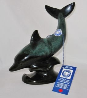Blue Mountain Pottery Dolphin Figurine Tail Up Green