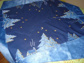 XMAS Tree Star Moon Blue Heavy Blended fabric 36 SQ tablecloth table 