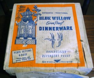 Vintage Old Stock Blue Willow 4 PC Dinnerware Set in Original Boxes 