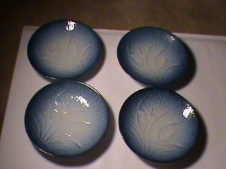 Vintage Blue Imari Plates with Floral Embossed Set of 4