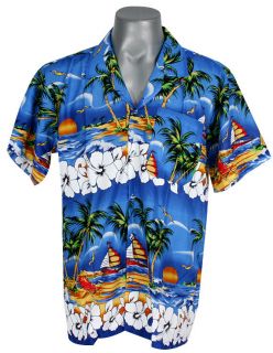 HW749 Hawaiian Surf Beach Blue Shirt Palm Island XXXL