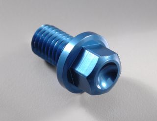   drain plug with this blue anodized billet aluminum plug 60 % lighter