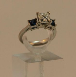 BLUE NILE Princess Cut Diamond Ring (1.25 carats) Blue Sapphires 