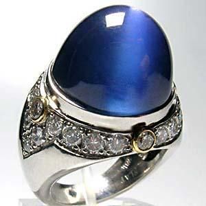 Natural Burma Blue Star Sapphire & Diamond Ring Solid Platinum AGTA 