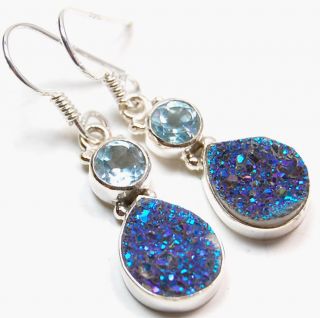   titanum Druzy Blue Topaz 925 Sterling Silver Earrings Jewelry