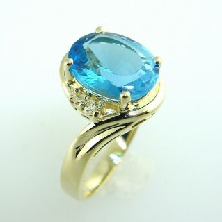 Estate Jewelry 14k Gold Swiss Blue Topaz Diamond Ring