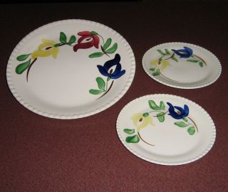 Blue Ridge Pottery Carnival 3 Plates 1 Dinner 2 Bread Plates Signed 