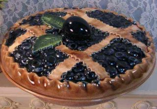 Blueberry Stoneware Pie Holder Vintage Collectible
