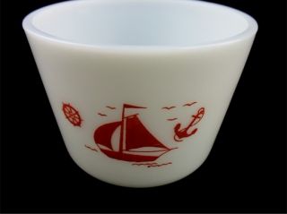 McKee Red Sailboats Small Milk Glass Mixing Bowl 4 5