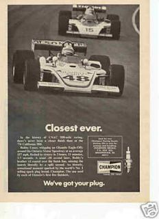 1974 Champion Spark Plug Original Ad Bobby Unser