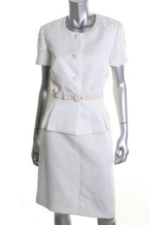 Tahari New Bobby White 2pc Belted Short Sleeve Jacket Skirt Suit 10 