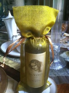Gold Organza Wine Bottle Bag Wedding Centerpiece Gift Champagne Bottle 