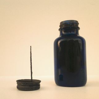 Antique Cobalt Blue Ink Bottle with Lid 4 Inches