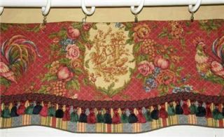 Custom Scalloped French Country Valance Curtain Waverly Rooster Red 