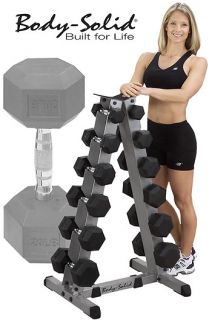 Body Solid Rack + 6 Pair of Rubber Coated Hex Dumbbells