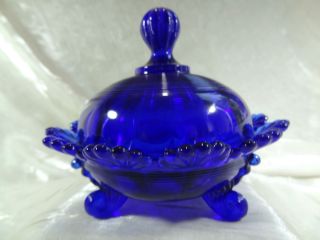 Klondyke Pattern Fluted Scrolls Candy Dish Cobalt Blue Glass