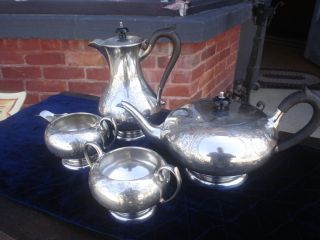   Sterling Silver Tea Serving Four Pieces With Hot Water Pot Hallmarks