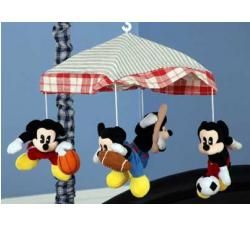   Red Checkered Vintage Sports Mickey Mouse Musical Baby Boy Crib Mobile