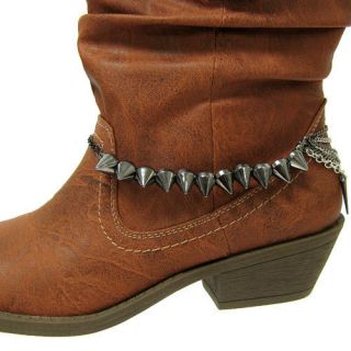 GUN METAL COLOR ANKLET BRACELET FOR BOOTS WITH SPIKE ACCENTS