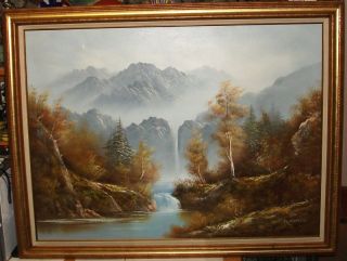 Boren Huge Oil on Canvas Waterfall Landscape Painting