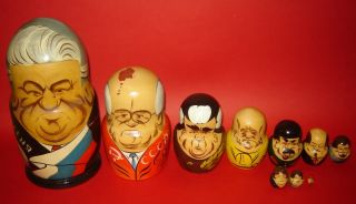 Old USSR Russian Nesting Dolls Political Leaders 10P