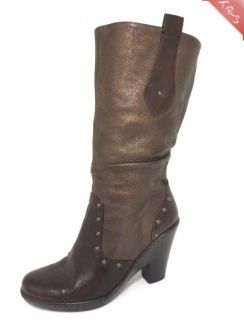 Born Crown Leather Mid Calf Boots w Medium Heel Brown Bronze 9M