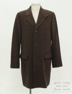 Boss Hugo Boss Brown Black Herringbone Wool 3 4 Length Mens Coat Size 