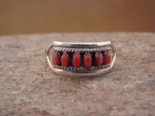 Zuni Indian Sterling Silver Coral Ring Size 7 3 4