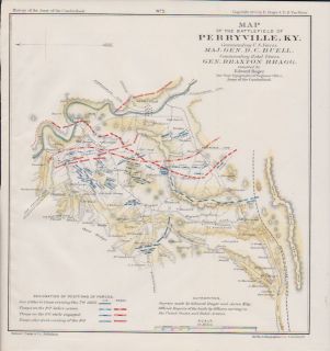 Perryville Kentucky 1862 Civil War Battlefield Map Hand Colored