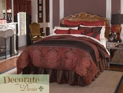 Bourdon Red Comforter 4 PC Set King Bed Veratex New