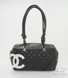 chanel black white quilted leather cambon bowler bag