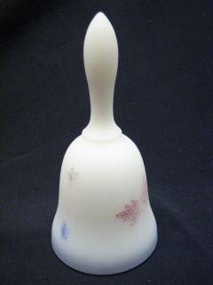 Vintage Fenton White Art Glass Bell Hand Painted Leaf Design Signed by 