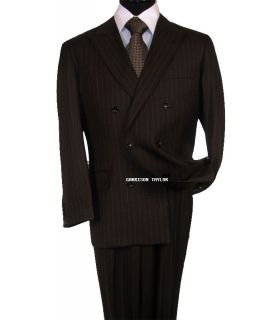 Mens Brown Double Breasted Pinstripe Wool Suit 36 52