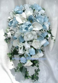   Calla Lily Roses Bridal Cascade Bouquet Silk Wedding Flowers
