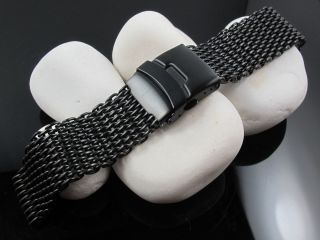 24mm STAINLESS STEEL SHARK MESH BRACELET BLACK DIVING replacement band
