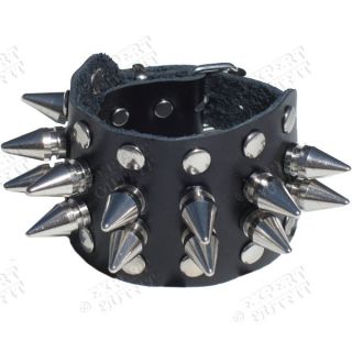 Leather Spiked Spikes Studded Studs 4 Row Bracelet Punk Gothic Biker 