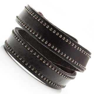   Stunning Deep Brown Studded Mens Leather Bracelet Cuff Jewelry