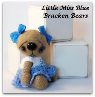 Little Miss Blue Miniature Crochet Bear by Bracken Bears