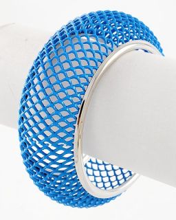 New Blue Enamel Cut Out Chunky Bangle Cuff Bracelet Silver Tone Wide 