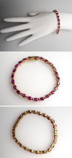   Ruby & Genuine Diamond Tennis Bracelet 14K Gold Fine Estate Jewelry