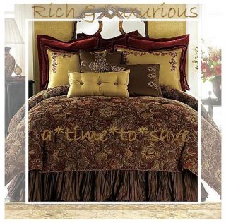   Archgate Luxury Jacquard Brown Gold Red Full Comforter 7pc Set