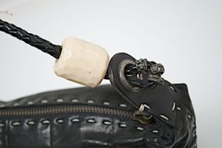   Embossed Leather Handbag w Braided Handle EX Cond Fabulous Bag