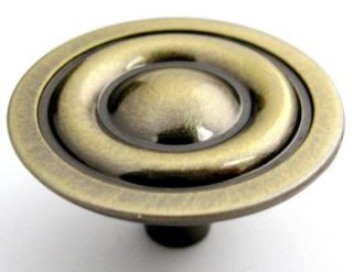 New Brainerd Three Ring Antique Brass Cabinet Knob Pull